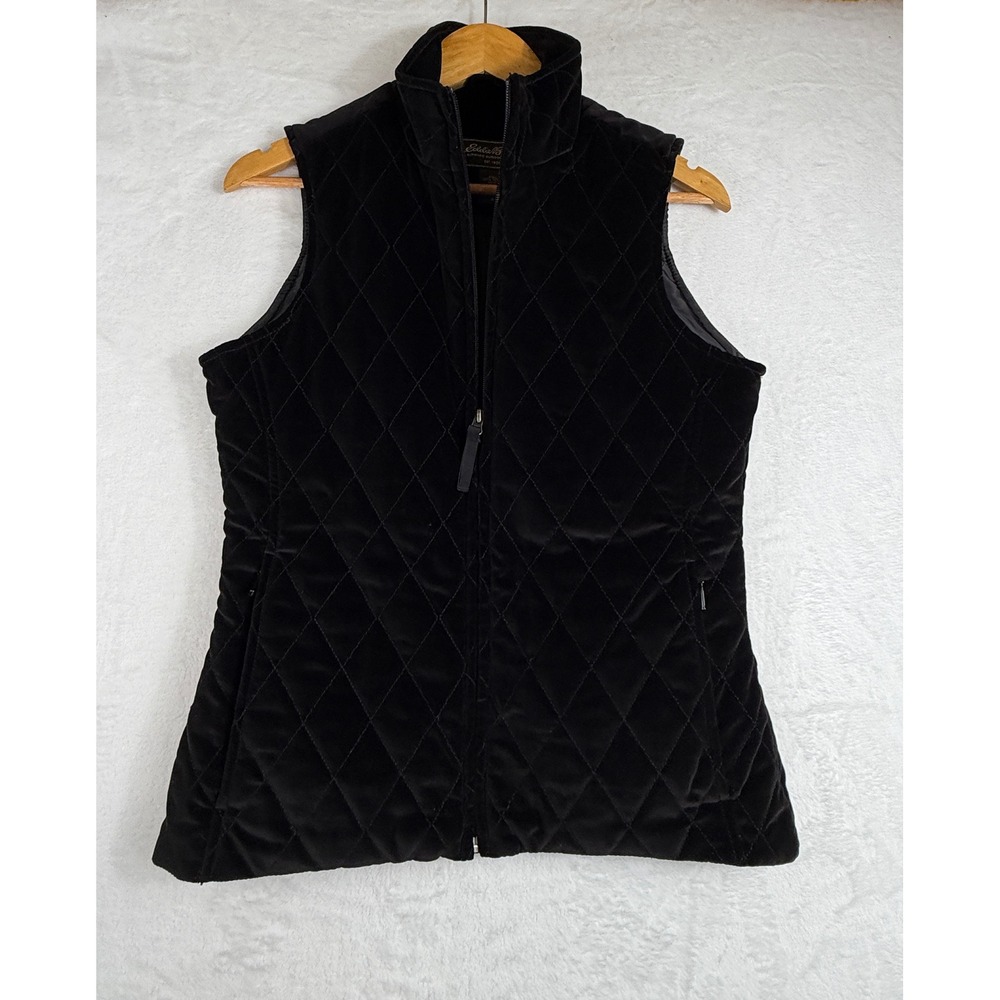 Eddie Bauer Quilted Velvet Full Zip Puffer Vest Black Small